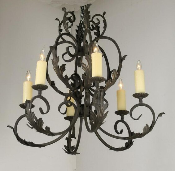 Wrought iron 6-light chandelier, 30"h