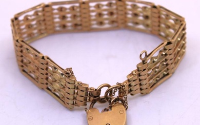 9ct Yellow Gold Gate Bracelet with Padlock & Safety Chain....