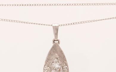 A 14K white gold necklace set with round single-cut and brilliant-cut diamonds