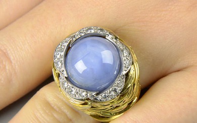 A 1970s 18ct gold Sri Lankan sapphire and diamond dress ring, by Grima.