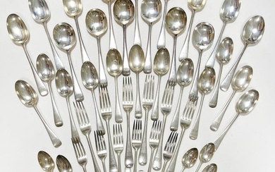 A 36-piece harlequin set of early 20th century silver flatware with 14 additions