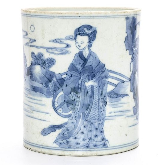 A Blue and White Figures Brushpot