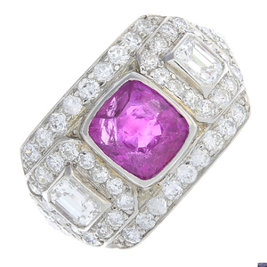 A Burmese ruby and diamond ring.