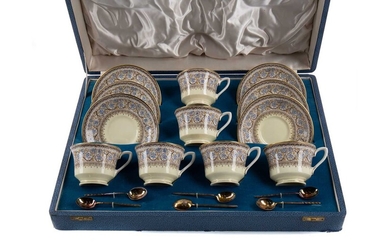 A CASED ROYAL WORCESTER 'LADY EVELYN' PATTERN COFFEE SET