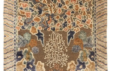 A CHINESE INSCRIBED SILK AND METAL THREAD CARPET