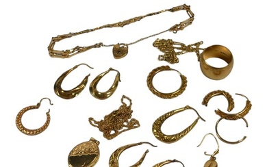 A COLLECTION OF 9CT GOLD JEWELLERY COMPRISING GATE LINK BRAC...