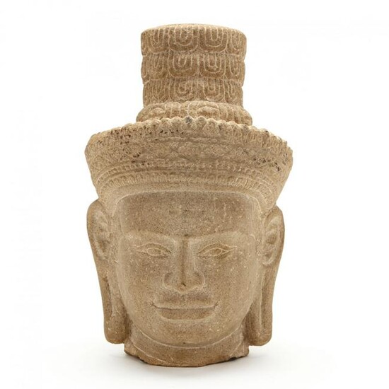 A Cambodian Khmer Style Sandstone Head