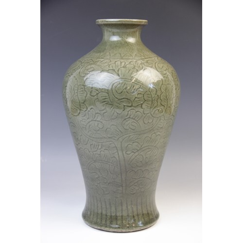 A Chinese Longuan celadon vase, Ming dynasty style, of inver...