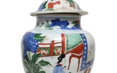 A Chinese Wucai Porcelain Jar and Cover, Transitional, mid 17th...