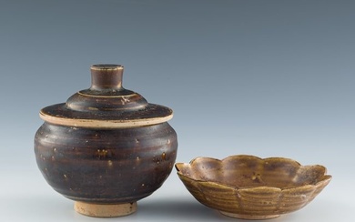 A Chinese brown-glazed covered jar and dish, Song dynasty