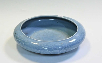 A Chinese clair- de- lune glazed and carved shallow bowl, late Qing Dynasty, circa 1910