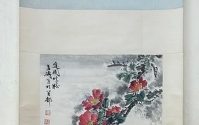A Chinese ink painting of flowers and birds on paper, by Wang Xuetao