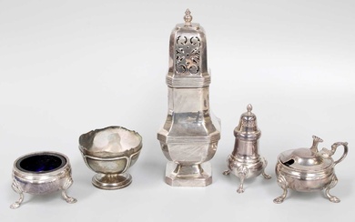 A Collection of Assorted Silver Condiment-Items, including a square section...
