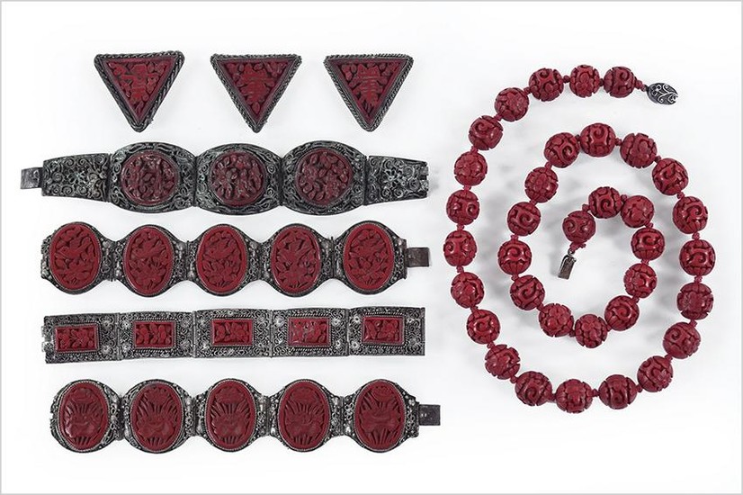 A Collection of Cinnabar Jewelry.
