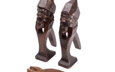 A Continental chip carved fruitwood mortice nutcracker, earl...