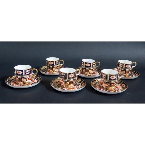 A Crown Derby Imari Palette Set of Six Coffee Cans and Sauce...