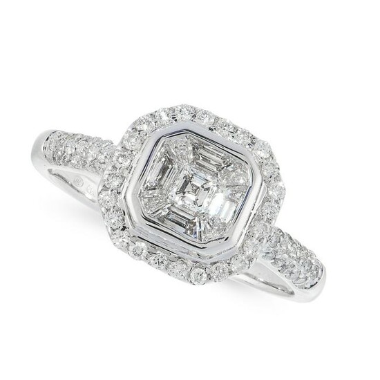 A DIAMOND DRESS RING in 18ct white gold, set with a