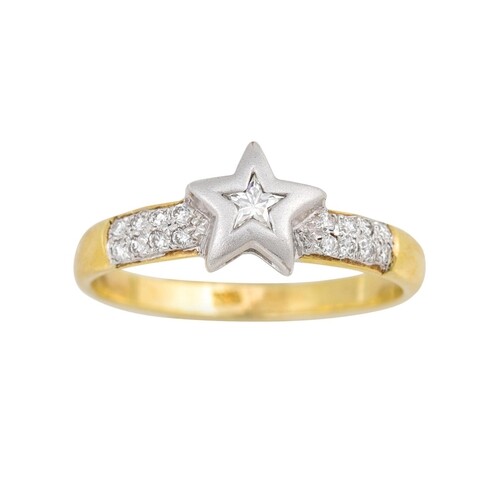 A DIAMOND RING, with star motif, mounted in 18ct white and y...