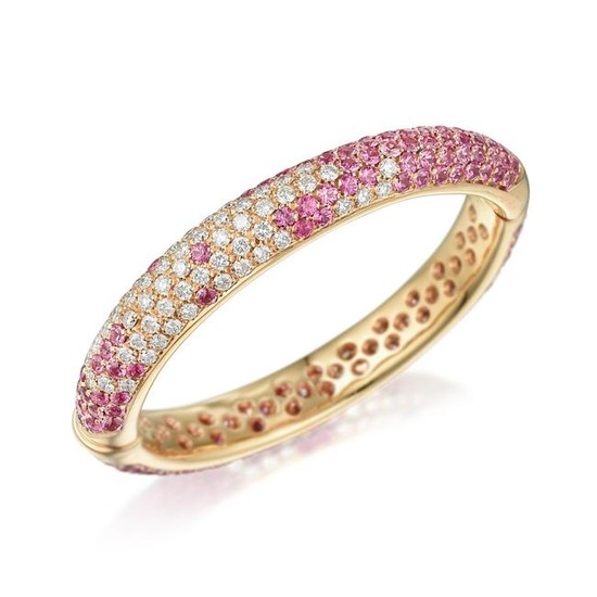 A Diamond and Pink Sapphire Bangle Bracelet