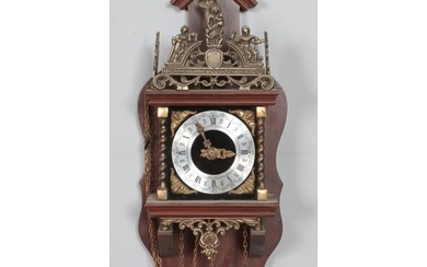 A Dutch brass and oak mounted wall clock, 20th century, the ...