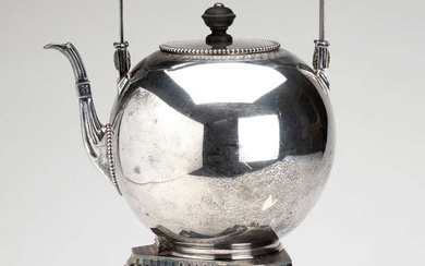 A Dutch silver kettle and burner