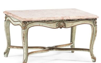 A French Provincial Marble Top Table in Green Paint