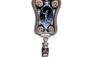 A French silver and enamel hand mirror, late 19th century