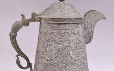 A GOOD INDIAN KASHMIRI TINNED COPPER COFFEE POT, with