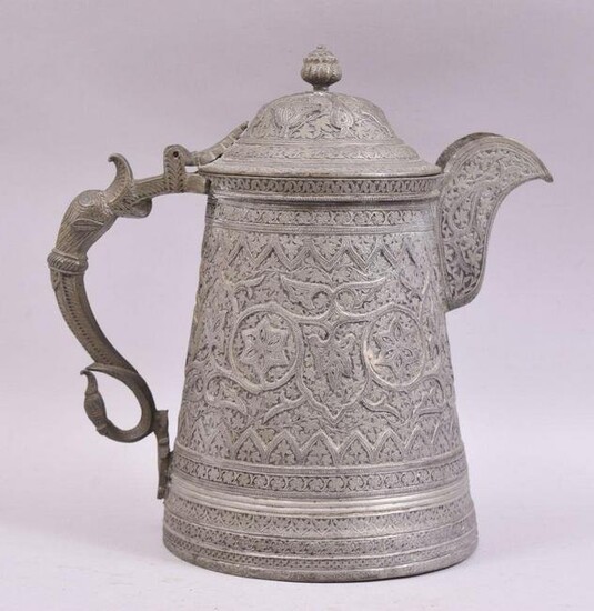 A GOOD INDIAN KASHMIRI TINNED COPPER COFFEE POT, with