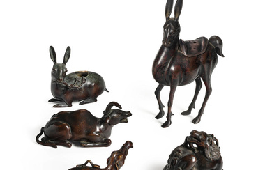 A GROUP OF FIVE BRONZE ANIMALS 17th to 19th century...