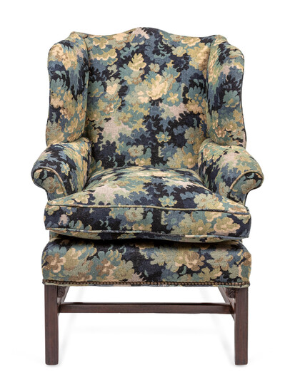 A George III Style Mahogany Tapestry-Upholstered Wing Chair