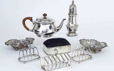 A George V Silver Circular Tea Pot, and mixed...