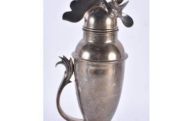 A HEN SILVER PLATED COCKTAIL SHAKER. 33 cm high.