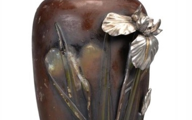 A Japanese Bronze Vase of tapered ovoid form with narrow neck an everted mouth