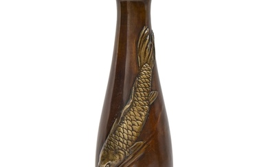 A Japanese bronze vase, Meiji period, cast with carp, 30.5cm...