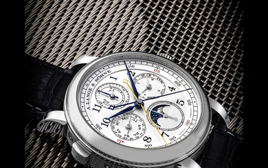 A. LANGE & SÖHNE. A PLATINUM PERPETUAL CALENDAR SPLIT SECONDS CHRONOGRAPH WRISTWATCH WITH MOON PHASES, POWER RESERVE AND LEAP YEAR INDICATION 1815 RATTRAPANTE PERPETUAL CALENDAR MODEL, REF. 421.025, CIRCA 2015