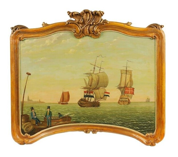 A LARGE EARLY 19TH CENTURY NAIVE MARITIME OIL ON BOARD