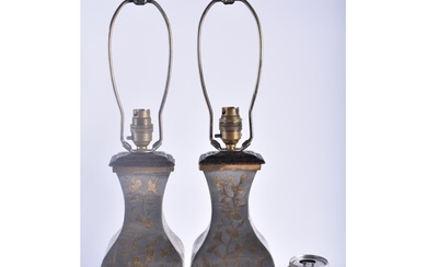 A LARGE PAIR OF 19TH CENTURY CHINESE PEWTER LAMPS Qing, deco...