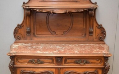 A LOUIS XV STYLE WALNUT MARBLE TOP SERVERY CIRCA 1880 (200H x 125W x 68D CM) (PLEASE NOTE THIS HEAVY ITEM MUST BE REMOVED BY CARRIER...
