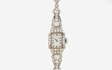 A Ladies Platinum and Diamond Art Deco Hamilton Bracelet Watch