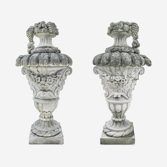 A Large Pair of Composition Stone Garden Urns*