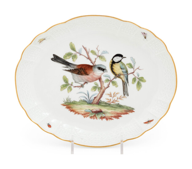 A Meissen Painted and Parcel Gilt Porcelain Ornithological Plate