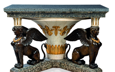 A NORTH ITALIAN PARCEL-GILT, SIMULATED MARBLE AND BRONZED CONSOLE TABLE