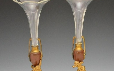 A PAIR OF BRONZE AND BACCARAT GLASS VASES