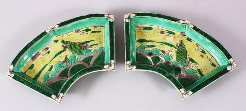 A PAIR OF CHINESE FAMILLE VERTE PORCELAIN FISH DISHES