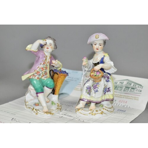 A PAIR OF EARLY 20TH CENTURY MEISSEN FIGURES OF A YOUNG BOY ...