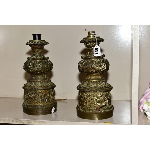 A PAIR OF FRENCH BRONZE GAGNEAU LAMPISTE CLOCKWORK OIL LAMP ...