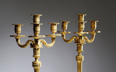 A PAIR OF FRENCH TRANSITIONAL GILT BRONZE FOUR...