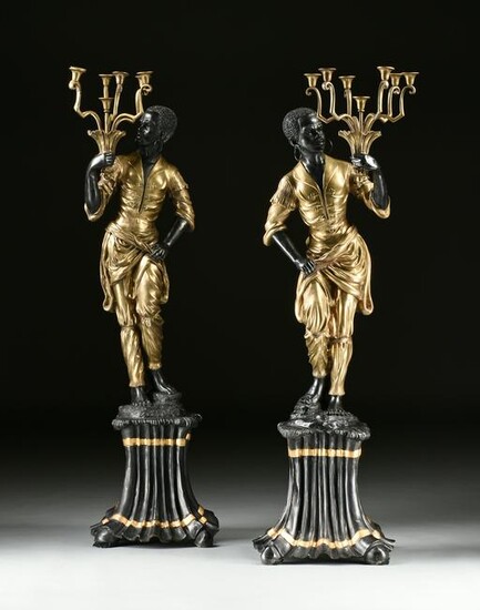 A PAIR OF VENETIAN STYLE GILT AND PATINATED BRONZE