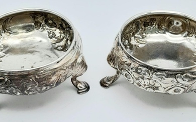 A Pair of Antique Sterling Cauldron-Shaped Sterling Silver Salt...